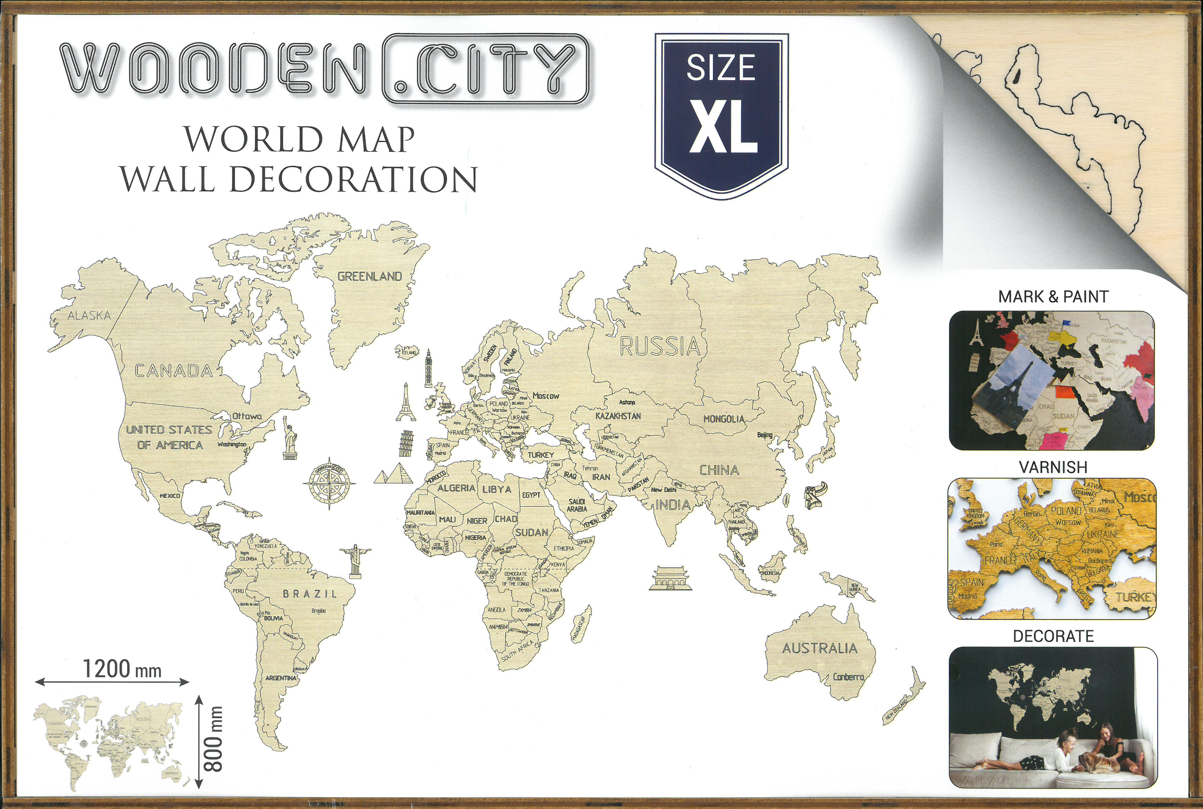 XL World map 3D box