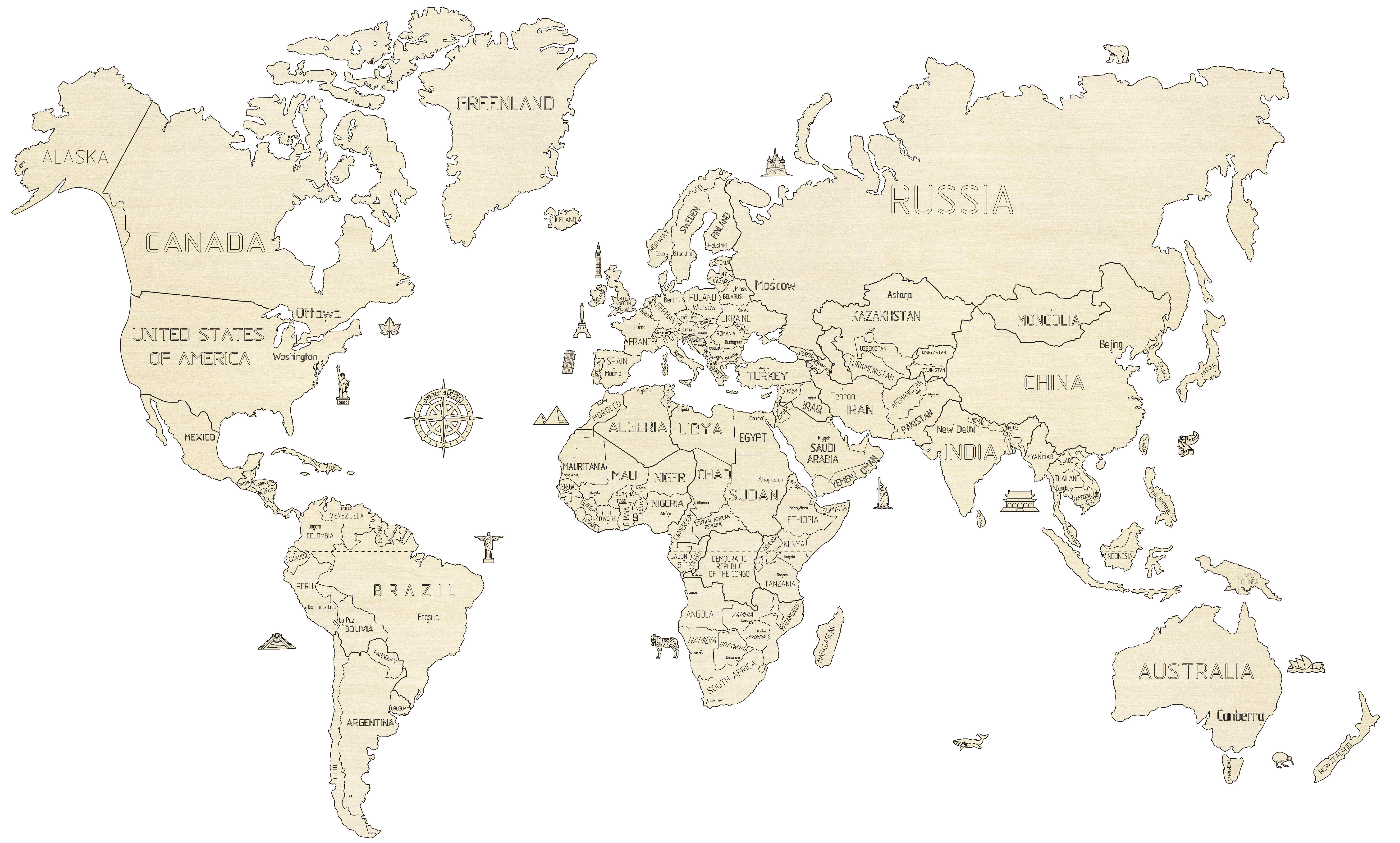 Wooden City ® mapa del mundo L World Map L 3d modelo de madera 3d puzzle de madera 