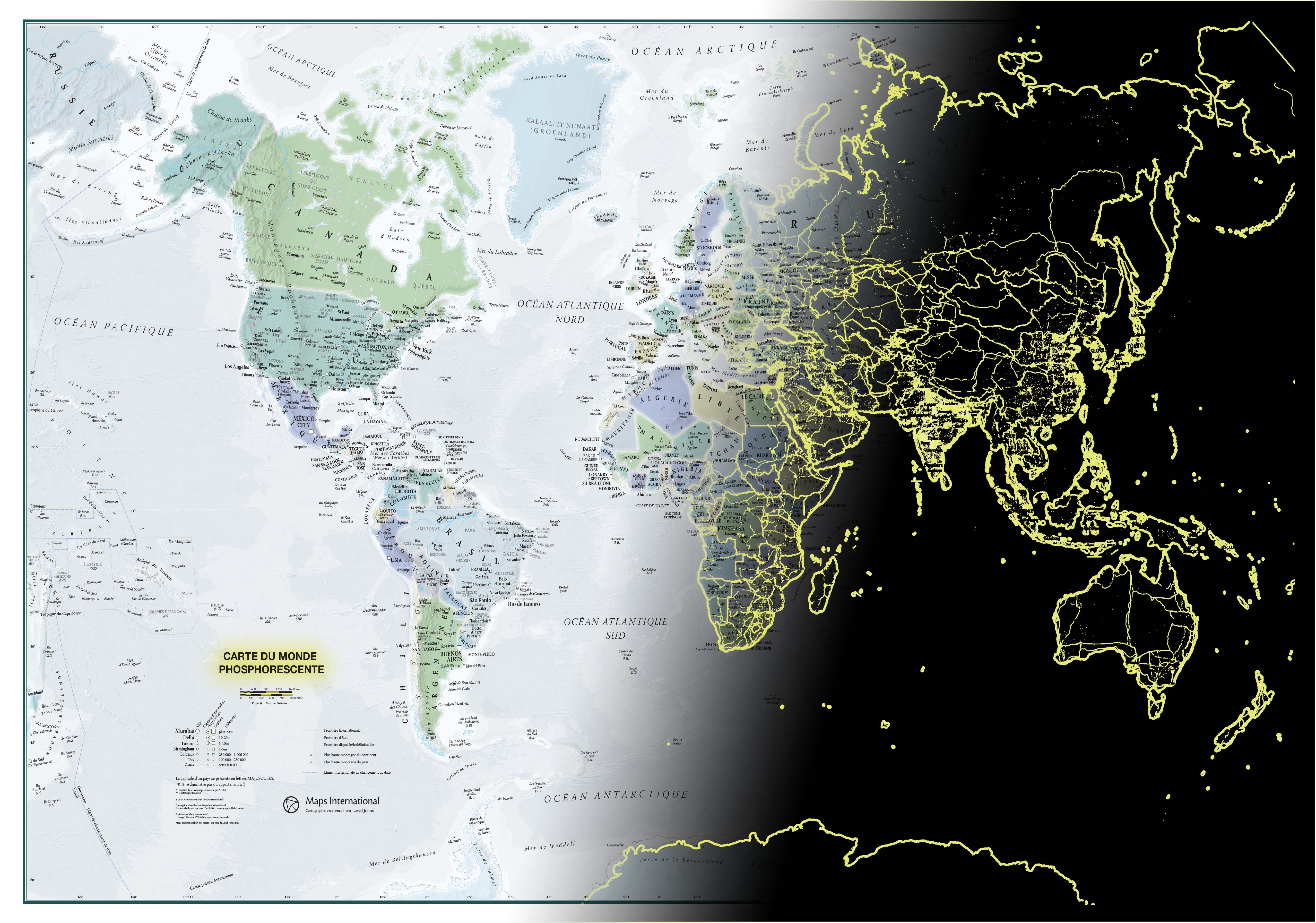 I Love Maps Carte physique du monde en papier plastifi/é A0