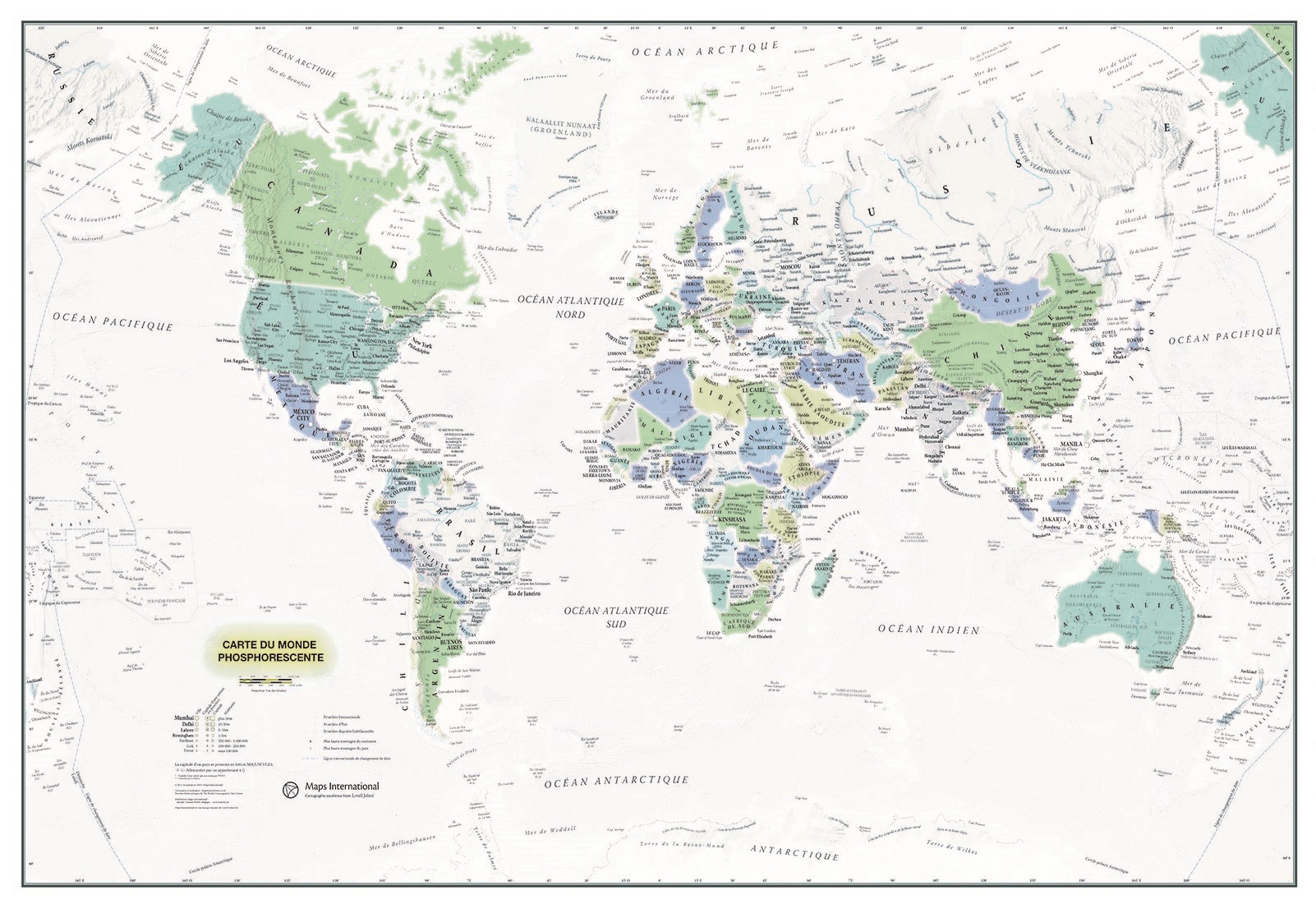 I Love Maps Carte physique du monde en papier plastifi/é A0